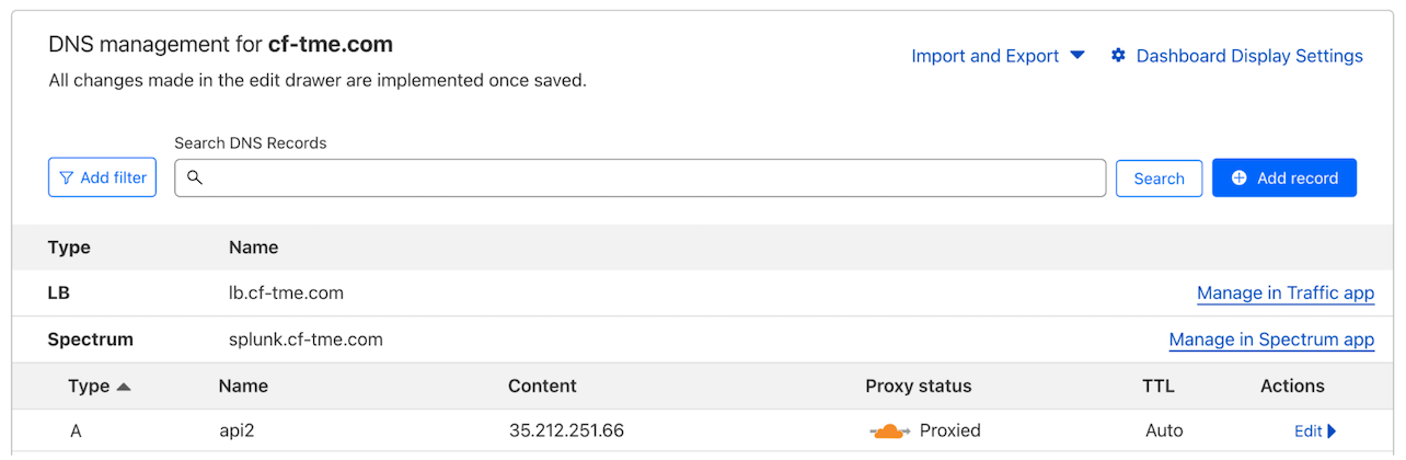 Figure 5: Cloudflare configured to proxy traffic for site https://api2.cf-tme.com